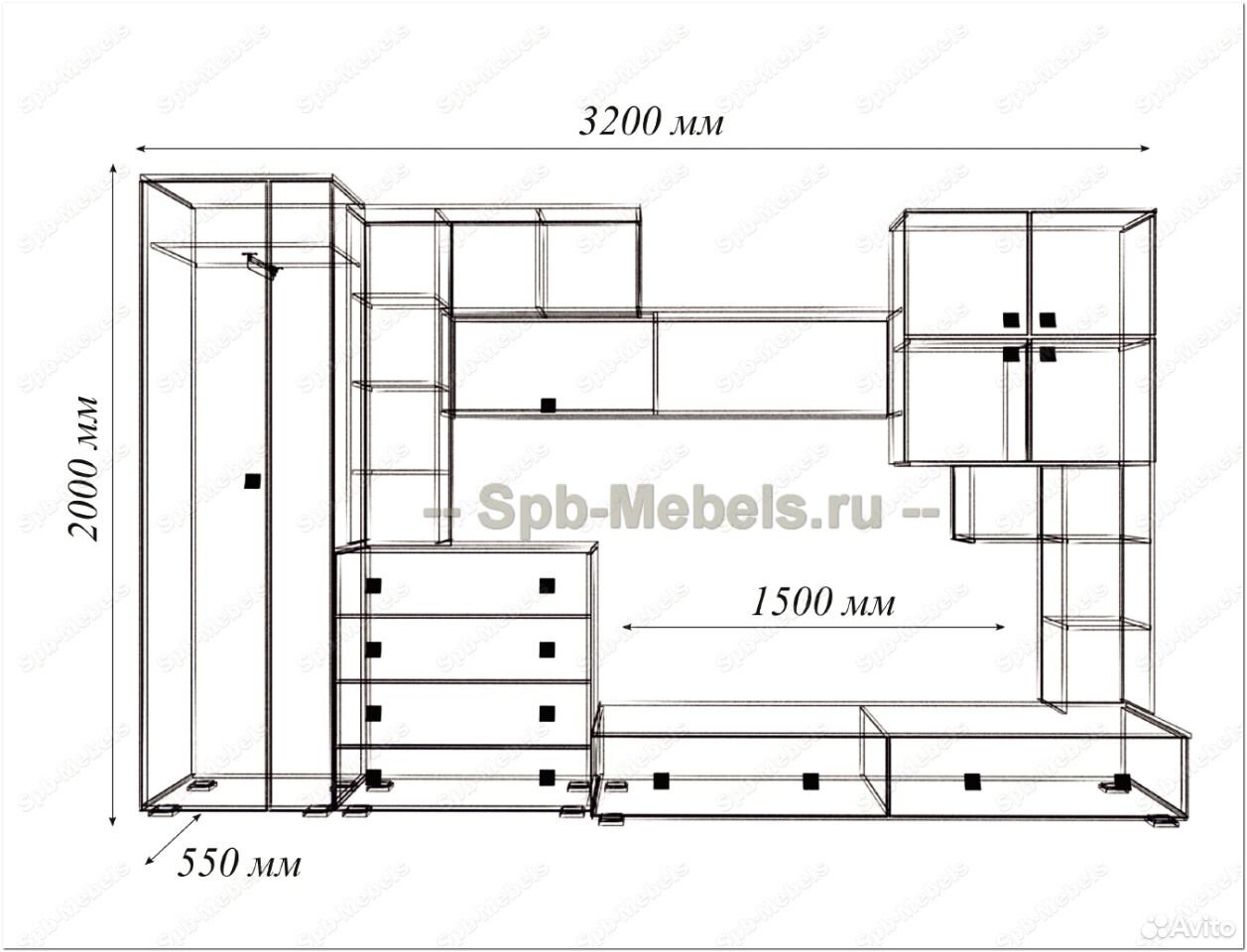 стенка для гостиной с размерами