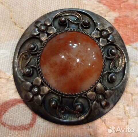 Винтажная брошь, СССР, серебро, сердолик