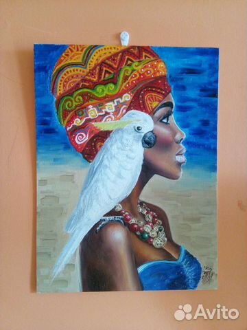 Женщина с белым попугаем картина маслом