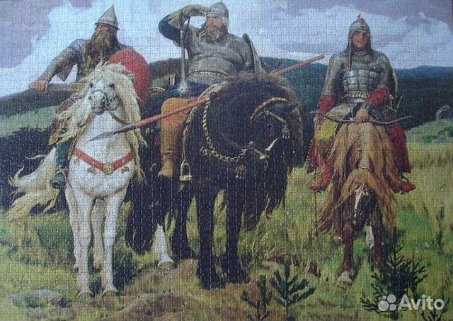Картина Три богатыря из паззлов в рамке
