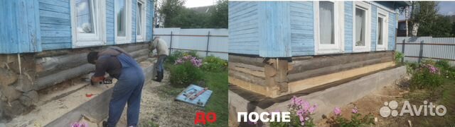 Ремонт фундамента, венцов, лаг, полов. Подъем дома