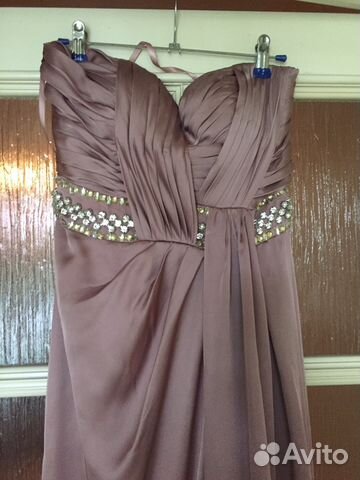 Новое Бежевое вечернее платье в пол из щёлка