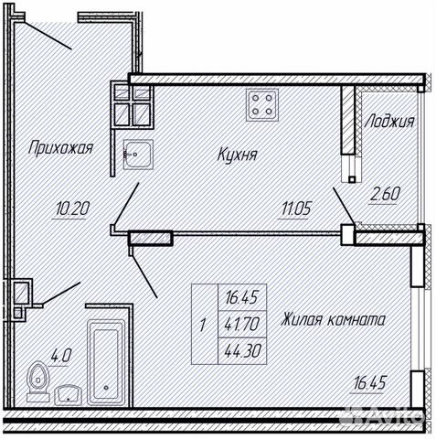 1-к квартира, 44.3 м², 15/17 эт. 1-к квартира, 44.3 м², 15/17 эт.