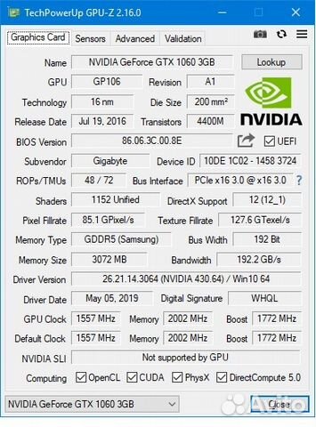 NVidia GTX 1060 6 GB galax exoc white