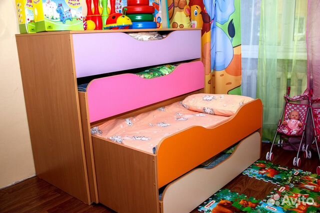 Кровать детская 4х-ярусная выдвижная с крышкой