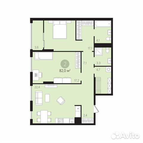 2-к квартира, 82.1 м², 5/16 эт.
