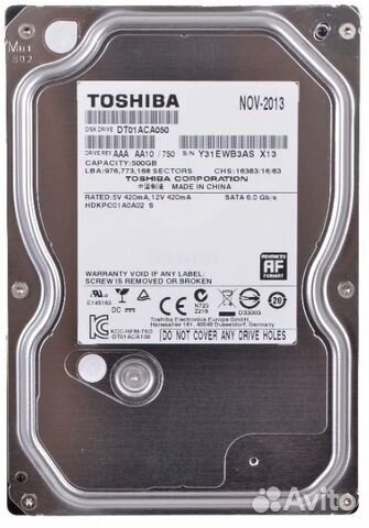 Жесткий диск toshiba DT01ACA050, 500Гб, HDD, sata3