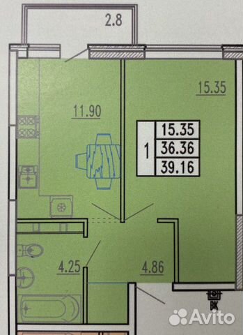 1-к квартира, 39.2 м², 5/8 эт.