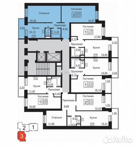 2-к квартира, 63.5 м², 5/16 эт.