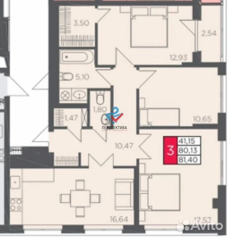 3-к квартира, 81.4 м², 7/25 эт. 3-к квартира, 81.4 м², 7/25 эт.