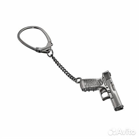 Серебряный брелок пистолет Glock 17, черный родий