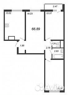 3-к квартира, 66.9 м², 12/13 эт. 3-к квартира, 66.9 м², 12/13 эт.