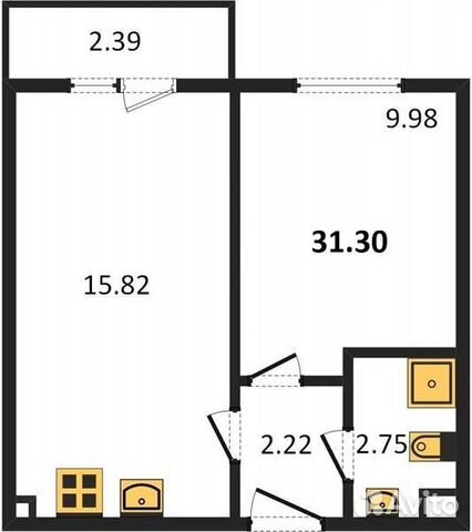1-к квартира, 31 м², 3/5 эт.