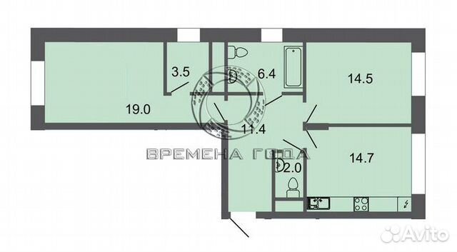 2-к квартира, 71.9 м², 12/14 эт. 2-к квартира, 71.9 м², 12/14 эт.