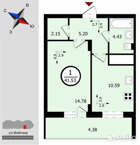 1-к квартира, 41.5 м², 12/17 эт. 1-к квартира, 41.5 м², 12/17 эт.