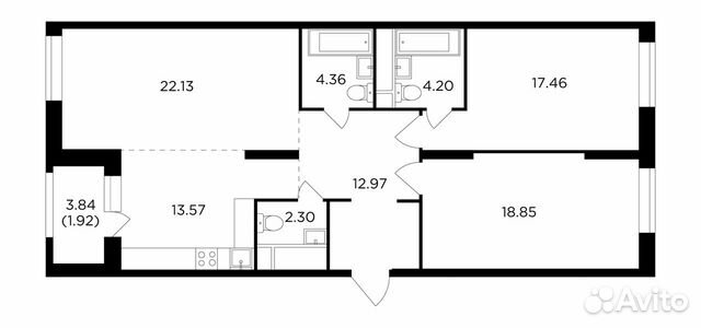 3-к квартира, 97.8 м², 26/30 эт.
