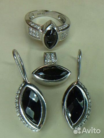 Серебро 925,Комплект с Обсидианом и Цирконами
