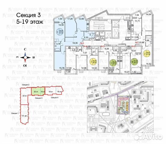 3-к квартира, 90 м², 5/22 эт.