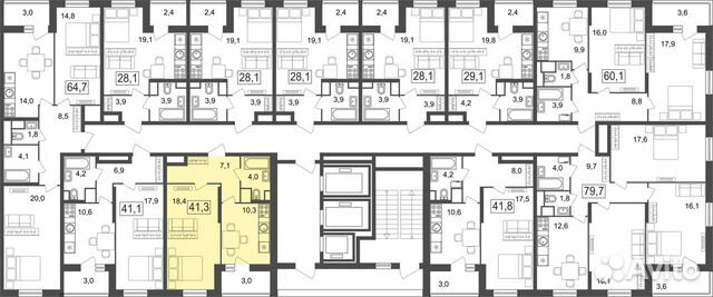 1-к квартира, 41.3 м², 6/25 эт. 1-к квартира, 41.3 м², 6/25 эт.
