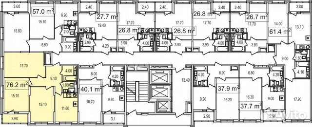3-к квартира, 76.2 м², 8/25 эт.