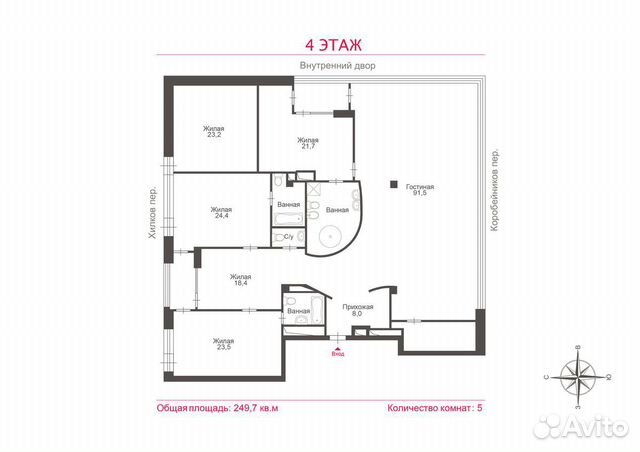 5-к квартира, 250 м², 4/6 эт. 5-к квартира, 250 м², 4/6 эт.