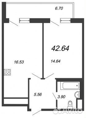 1-к квартира, 42.6 м², 5/9 эт.