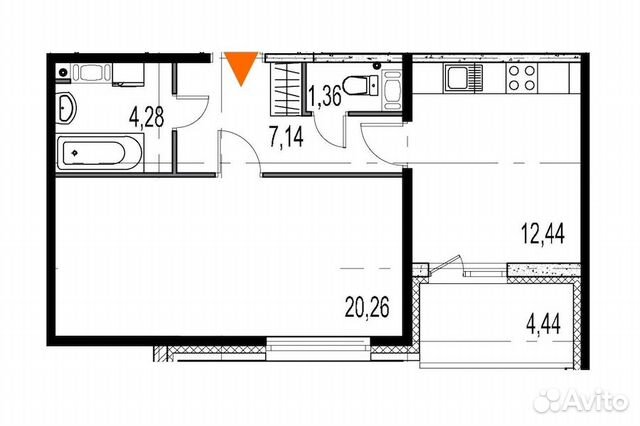 1-к квартира, 45.5 м², 9/9 эт.