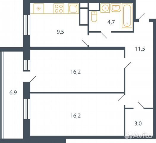 2-к квартира, 64.6 м², 8/9 эт. 2-к квартира, 64.6 м², 8/9 эт.