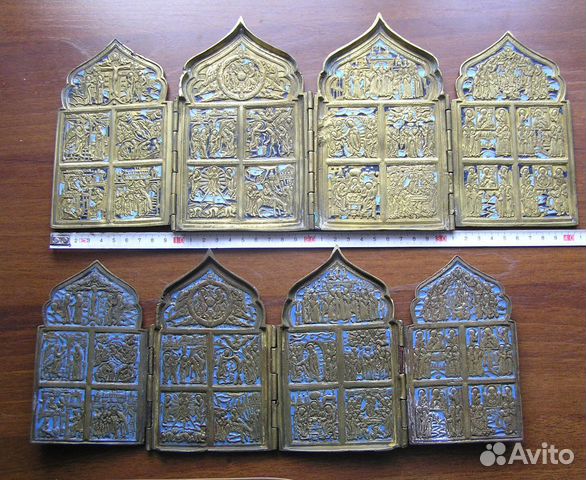 Старинный меднолитой складень