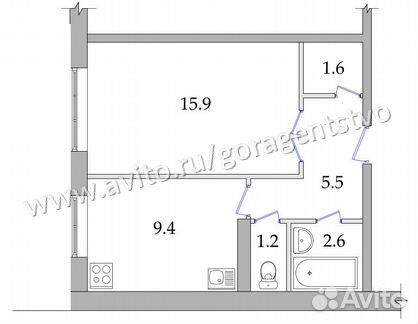 1-к квартира, 35.7 м², 5/5 эт.