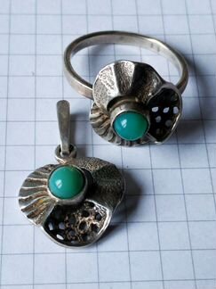 Кольцо кулон под серьги хризопраз серебро СССР