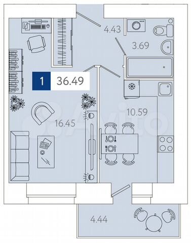 1-к. квартира, 36 м², 9/9 эт.