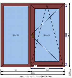 Окна пластиковые (ламинация), темный дуб 1300*1300