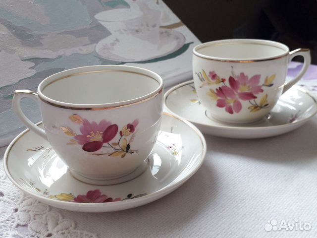 Чайная пара Мальва фарфор Вербилки живопись