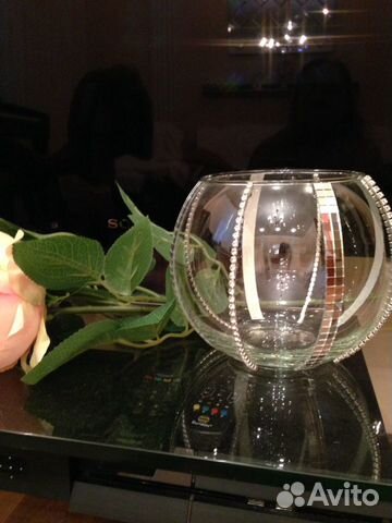 Ваза-шар 15см, стразы,зеркальная мозаика