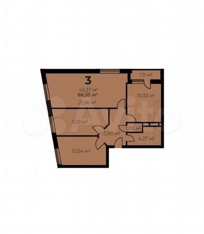 3-к. квартира, 66,6 м², 1/16 эт.