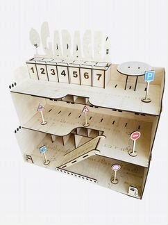 Детская парковка гараж для машинок деревянная