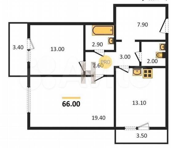 2-к. квартира, 66 м², 2/3 эт.