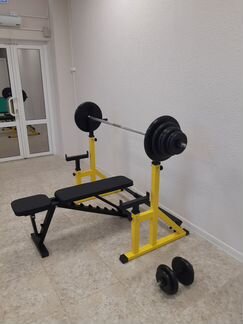 Лежак, штанга и гантели 17 кг