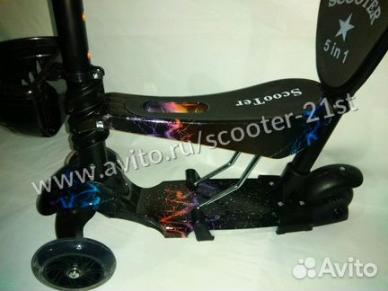 Самокат 5в1 музыкальный черный граффити