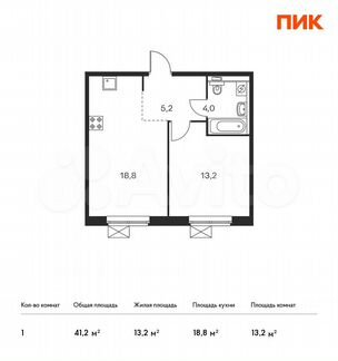 1-к квартира, 41.2 м², 19/25 эт.