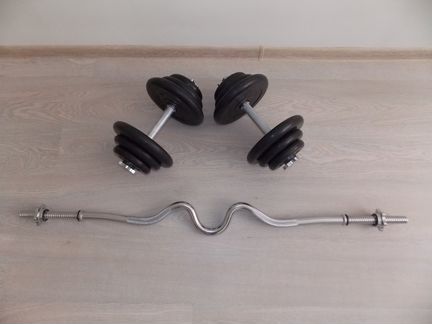 Гантели новые+ штанга EZ комплект