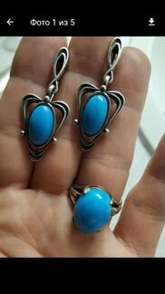 Перстень серебро и серьги с бирюзой