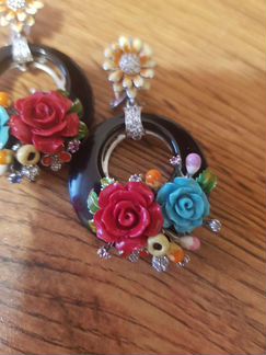 Серьги. Коралл, оникс, фианиты,бирюза.Серебро 925