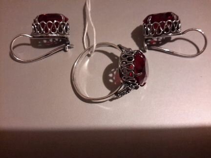 Комплект рубин серебро мельхиор,новый,винтаж 1994