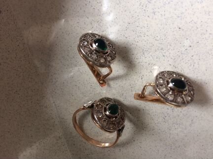 Золотые серьги и кольцо 585 пробы