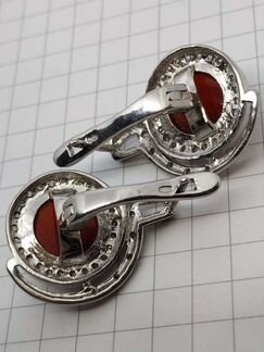 Серьги сердолик иск бриллианты серебро