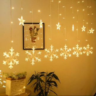 Гирлянда штора снежинки звезды