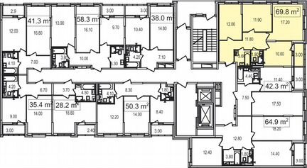 3-к квартира, 69.8 м², 8/25 эт.
