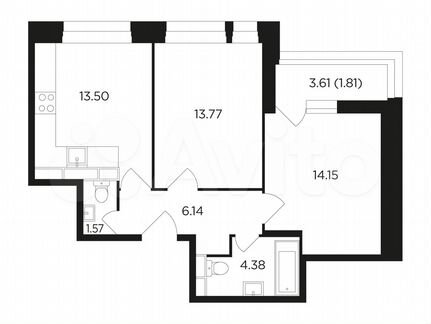 2-к квартира, 55.4 м², 4/22 эт.